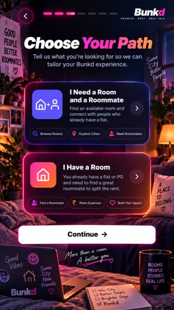 Choosing whether you need a room, a roommate, or have a room to fill on Bunkd