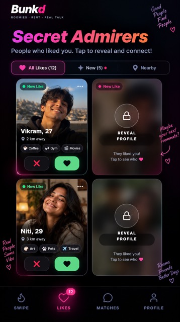 Bunkd Likes tab showing who has already liked you